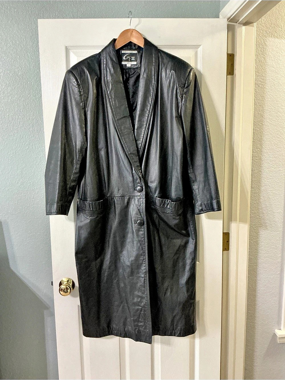 Global Identity Leather III Leather Duster Coat Black Large